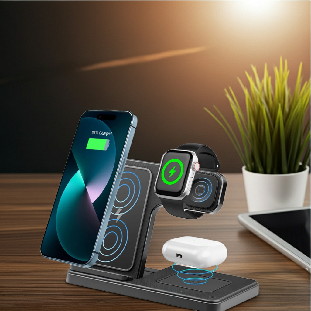 3 In 1 Magnetic Wireless Charger Stand 15W Fast Charging Dock Station Multiple Devices